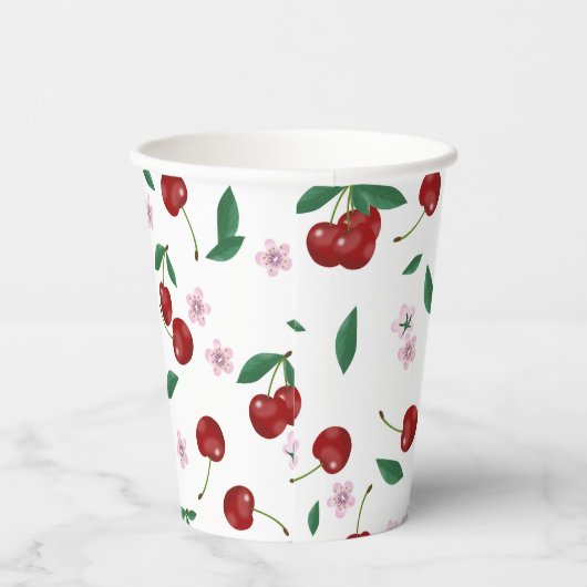 Gobelets En Papier Cerises rouges botaniques Verdure & Fleurs de ceri (Droite)