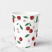 Gobelets En Papier Cerises rouges botaniques Verdure & Fleurs de ceri (Recto)