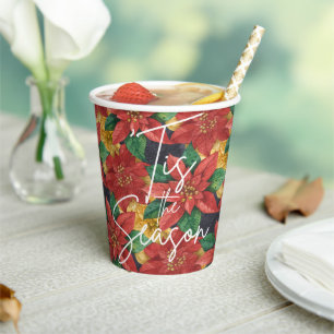 Gobelets En Papier C'est la saison Poinsettia vacances de Noël