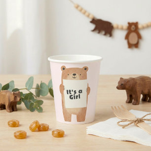 Gobelets En Papier C'est un Baby shower de fille d'ours rose