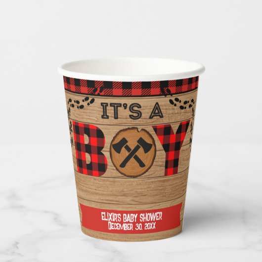 Gobelets En Papier C'est un garçon Baby shower rustique en bois (Verso)