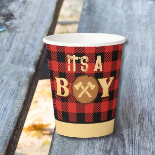 Gobelets En Papier C'est un garçon Rustic Lumberjack Flannel Baby sho