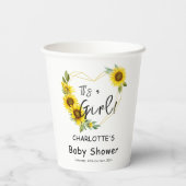 Gobelets En Papier C'est une fille ! Cadre tournesols Baby Shower (Verso)