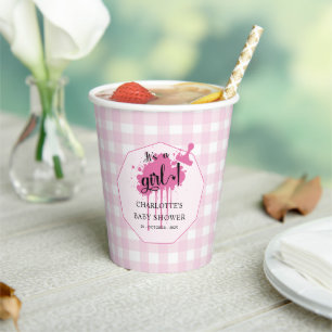 Gobelets En Papier C'est une fille Douce Fille Pastel Rose Gingham Ba