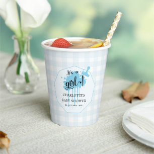 Gobelets En Papier C'est une fille Douce Gingham Bleu Pastel Baby Sho