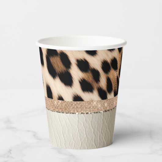 Gobelets En Papier Champagne Glitz Crème Leopard (Verso)
