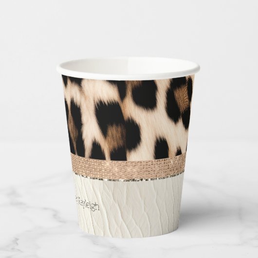 Gobelets En Papier Champagne Glitz Crème Leopard (Gauche)