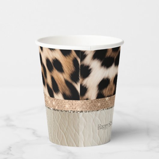 Gobelets En Papier Champagne Glitz Crème Leopard (Droite)