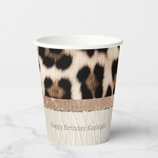 Gobelets En Papier Champagne Glitz Crème Leopard (Recto)