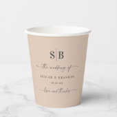 Gobelets En Papier Champagne simple couleur solide Mariage monogramme (Recto)