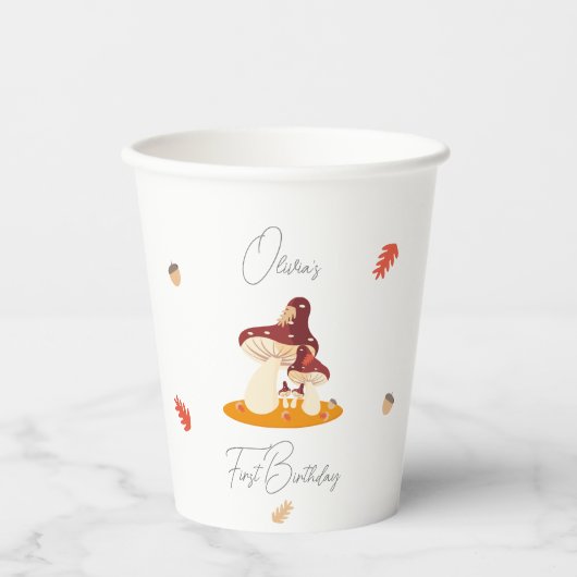 Gobelets En Papier Champignon forestier Premier anniversaire (Recto)