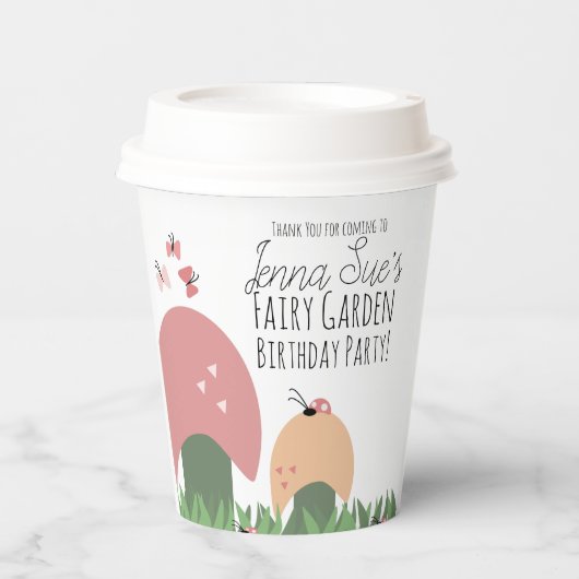 Gobelets En Papier Champignons du jardin de fées Ladybugs Papillons (Recto)