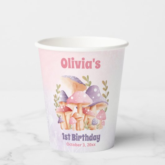 Gobelets En Papier Champignons violets roses Chute 1Er Coupes Papier  (Recto)