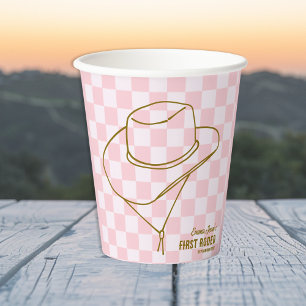 Gobelets En Papier Chapeau de Cowboy Premier Rodéo Rose à Carreaux 1e