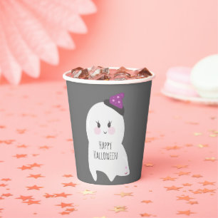 Gobelets En Papier Chapeau de sorcière fantôme mignon Halloween gris