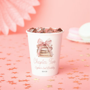 Gobelets En Papier Chapitre deux ruban rose livres fête d'anniversair