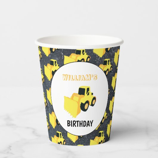 Gobelets En Papier Chargeur frontal Construction Camion Anniversaire (Verso)