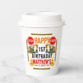 Gobelets En Papier Chariot de construction 1ère fête d'anniversaire (Verso)