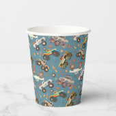 Gobelets En Papier Chariot Monster moderne Anniversaire bleu (Verso)