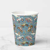 Gobelets En Papier Chariot Monster moderne Anniversaire bleu (Gauche)