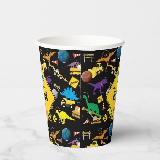 Gobelets En Papier Chariots de construction Dinosaures dans l'espace  (Droite)