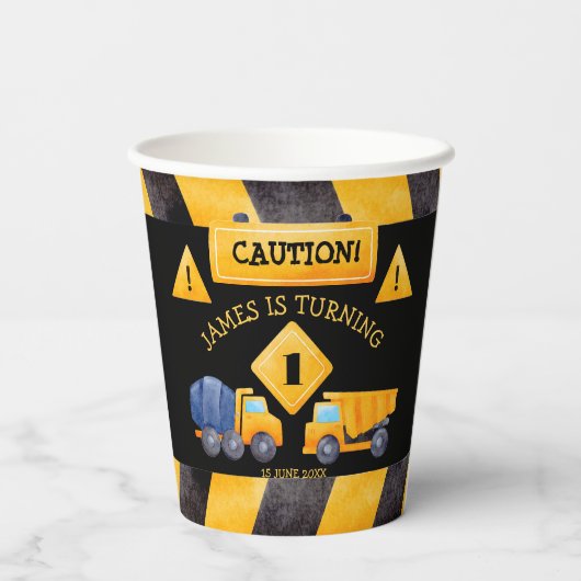 Gobelets En Papier Chariots de construction fête d'anniversaire (Verso)