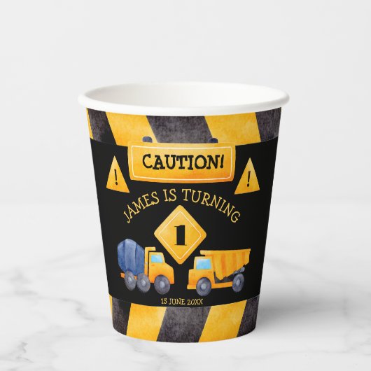 Gobelets En Papier Chariots de construction fête d'anniversaire (Recto)