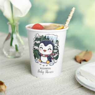 Gobelets En Papier Charmant Baby shower de pingouin coloré