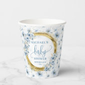 Gobelets En Papier Charmant pastel bleu fleurs or garçon baby shower (Recto)
