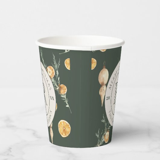 Gobelets En Papier Charmante forêt de Noël Monogramme vert (Droite)