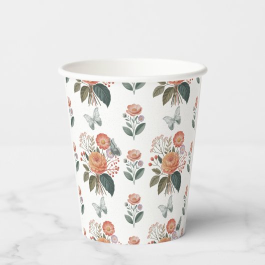 Gobelets En Papier Charme à fleurs avec ailes de papillon (Verso)