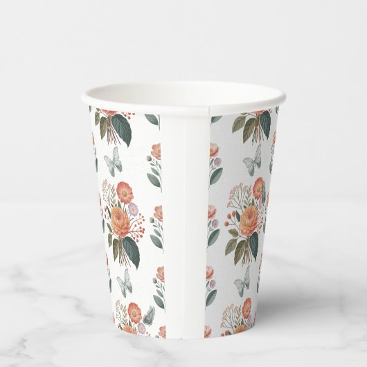 Gobelets En Papier Charme à fleurs avec ailes de papillon (Droite)