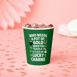 Gobelets En Papier Charme de chance de professeur de la Saint-Patrick