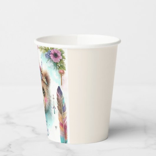 Gobelets En Papier Charming Boho Woodland Bear Aquarelle Anniversaire (Gauche)