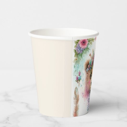 Gobelets En Papier Charming Boho Woodland Bear Aquarelle Anniversaire (Droite)