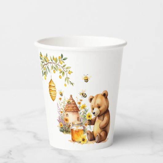 Gobelets En Papier Charming Honey Bee Bear Baby Shower (Recto)