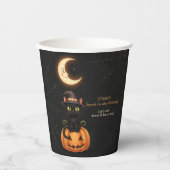 Gobelets En Papier Chat à sorcière mignonne et Citrouille Anniversair (Recto)