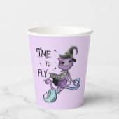 Gobelets En Papier Chat à sorcière volante mignonne | Temps de vol (Verso)