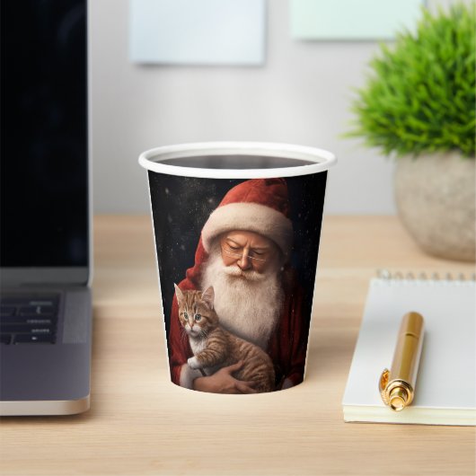 Gobelets En Papier Chat abyssinien avec Noël Festif du Père Noël (Insitu)