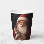 Gobelets En Papier Chat abyssinien avec Noël Festif du Père Noël (Recto)