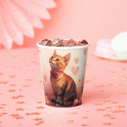Gobelets En Papier Chat abyssinien avec Rose - Saint Valentin (Insitu)