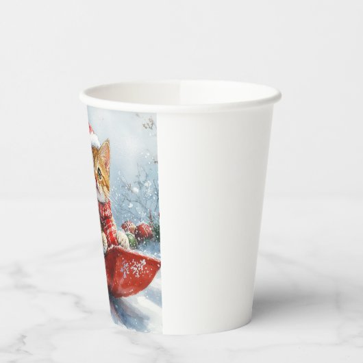 Gobelets En Papier Chat abyssinien en sledge laissez-le neiger Noël (Gauche)