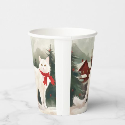 Gobelets En Papier Chat Angora turc en Noël de neige (Droite)