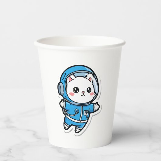 Gobelets En Papier Chat astronaute mignon (Recto)