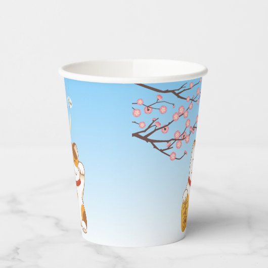 Gobelets En Papier Chat Calico Lucky Japonais, Maneki Neko (Gauche)