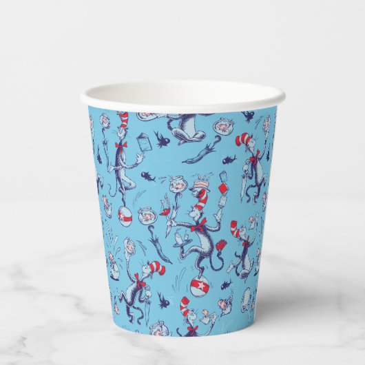 Gobelets En Papier Chat Dans Le Casquette | Motif bleu (Verso)