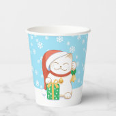 Gobelets En Papier Chat de Noël blanc dans un Casquette rouge (Verso)