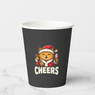Gobelets En Papier Chat de Noël se réjouit de la boisson des Fêtes