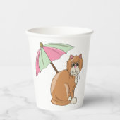 Gobelets En Papier Chat de plage avec parapluie rose et vert (Recto)