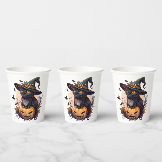 Gobelets En Papier Chat de sorcière pour Halloween (Multi)